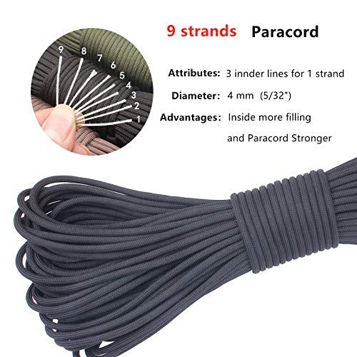 Paracord 550 Parachute Cord 9 Strand Black 100FT - Outdoor & Survival Gear