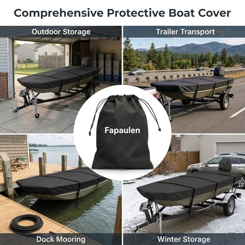Fapaulen 14ft Boat Cover with Metal Hooks Waterproof Trailerable Cover 70" Beam