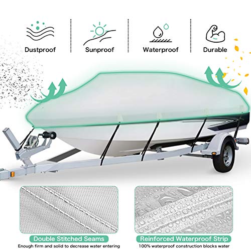 14-16 ft Waterproof Boat Cover with 90-inch Beam - Heavy Duty 1200D Oxford