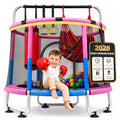 Kids 60-Inch Trampoline with Safety Net - Blue Pink, Indoor Outdoor Toddler Playset
