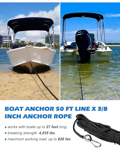 Venussar 32 Inch Sand Spike Boat Anchor Pole with Stainless Steel Hook & 50ft Line for Shallow Water Beaches