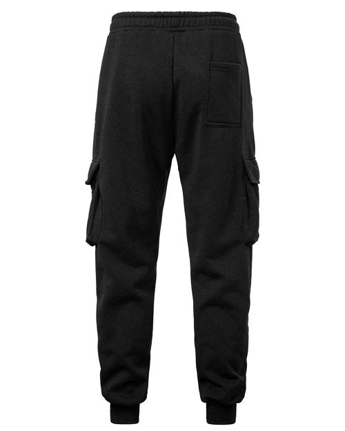 A WATERWANG Men's Fleece Cargo Sweatpants Casual Cotton Tapered Drawstring Athletic Workout Joggers Sweat Pants with Pockets Black XL