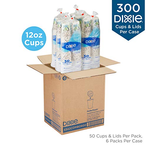 Georgia-Pacific Dixie PerfecTouch 12 oz Coffee Cups & Lids, 50 Pack (6 Packs) - Coffee Haze Design