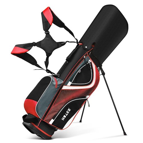 Golf Stand Bag - 14-Way Divider, 5 Pockets Golf Club Bags, Ergonomic Straps, Waterproof Nylon Material, Ideal for All Golfers (Red)