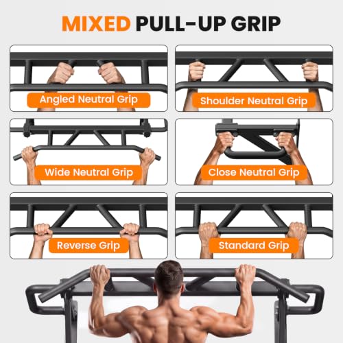 Heavy Duty Wall-Mounted Pull Up Bar 600 lbs Capacity, 14 Grip Positions for Home Gym