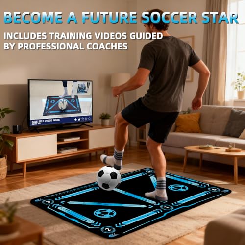ZVD Soccer Training Mat 47.3x31.5in with Video Tutorials Non-Slip Footwork Practice Blue