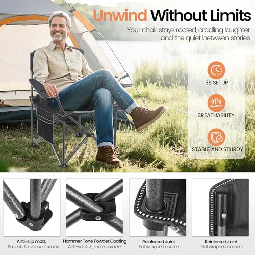 WEIDIORME 2-Pack Heavy Duty Oversized Camping Chairs 400lbs with Lumbar Support Black