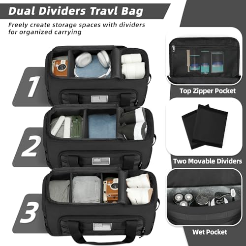 ZOMFELT 3-in-1 Large Gym Duffle Bag Black 65L Travel & Tactical Bag