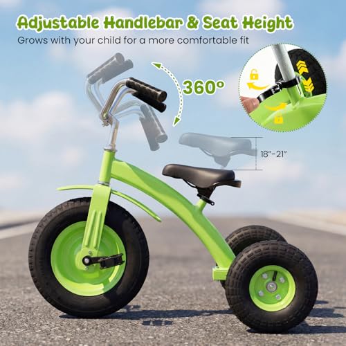 BABY JOY Kids Tricycle 15-Inch Front Wheel Green, Adjustable Seat & Handlebar, Grow-With-Kids Design