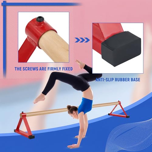 Red 54-Inch Gymnastics Floor Bar with Handstand Trainer for Home & Training