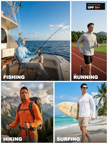 Men's UPF 50+ Sun Protection Hoodie Shirt Long Sleeve Rash Guard - Medium White