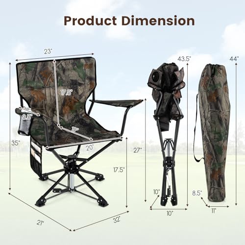 360° Silent Folding Swivel Hunting Chair - Camouflage, Portable & Comfortable