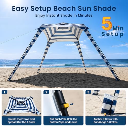 Blue Stripes 10x10 FT Beach Canopy with Side Walls - UV-Blocking Sun Shelter for Camping & Outdoor Events