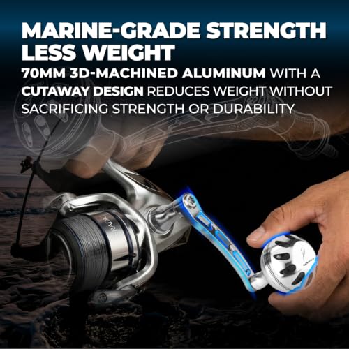 GOMEXUS CNC Silver Black Power Handle for Shimano Spinning Reels, 70mm Long Crank, Premium Bearings