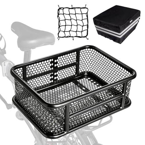 Large Waterproof Bike Basket with Reflective Cover & Cargo Net for E-Bikes