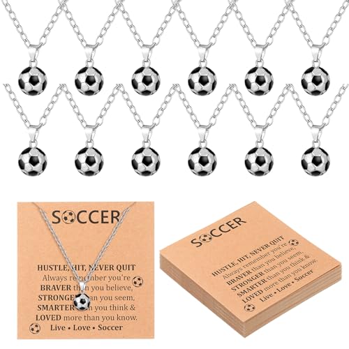 Soccer Ball Necklaces 12 Pcs 3D Sports Pendant Team Gifts Silver