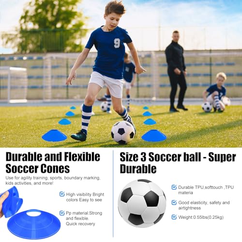 FITPARNER Kids Soccer Goals Set 6x4 FT Blue/Black Portable Pop Up Nets with Ball & Cones