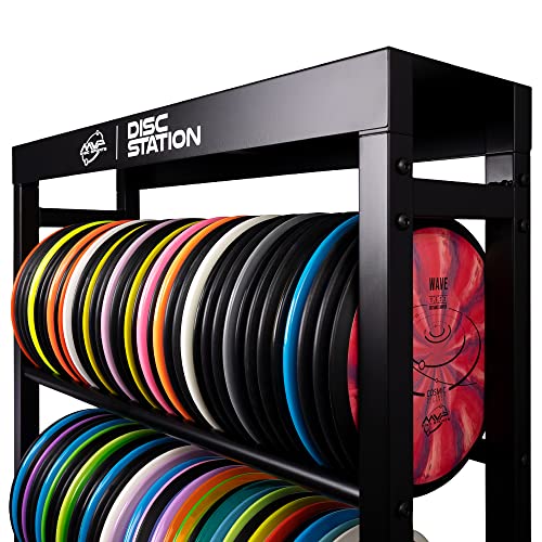 Black MVP Disc Sports Disc Storage Rack - 6 Shelf Heavy-Duty Disc Organizer