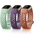 Maledan Floral Lace Silicone Sport Watch Band for Fitbit Charge 5/6 - Green/Purple/Brown, 5.5-8.2 Inch Wrist