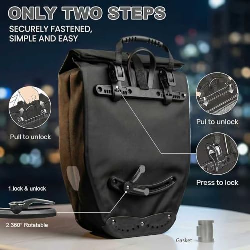 28L Waterproof Bike Pannier Bag with Reflective Details - Black, 2pcs