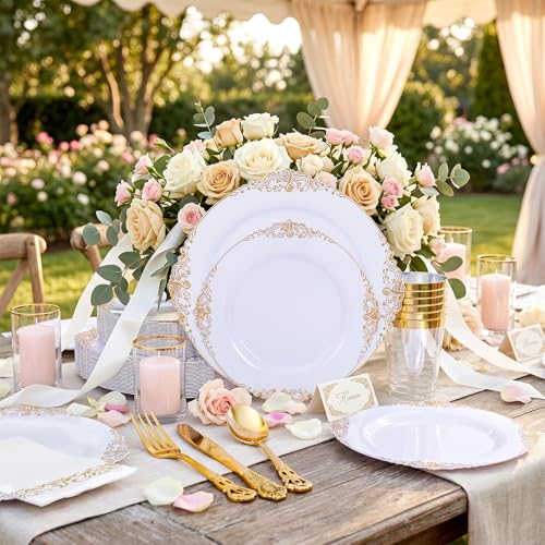 Gold Plastic Dinnerware Set for Weddings and Parties - 700PCS