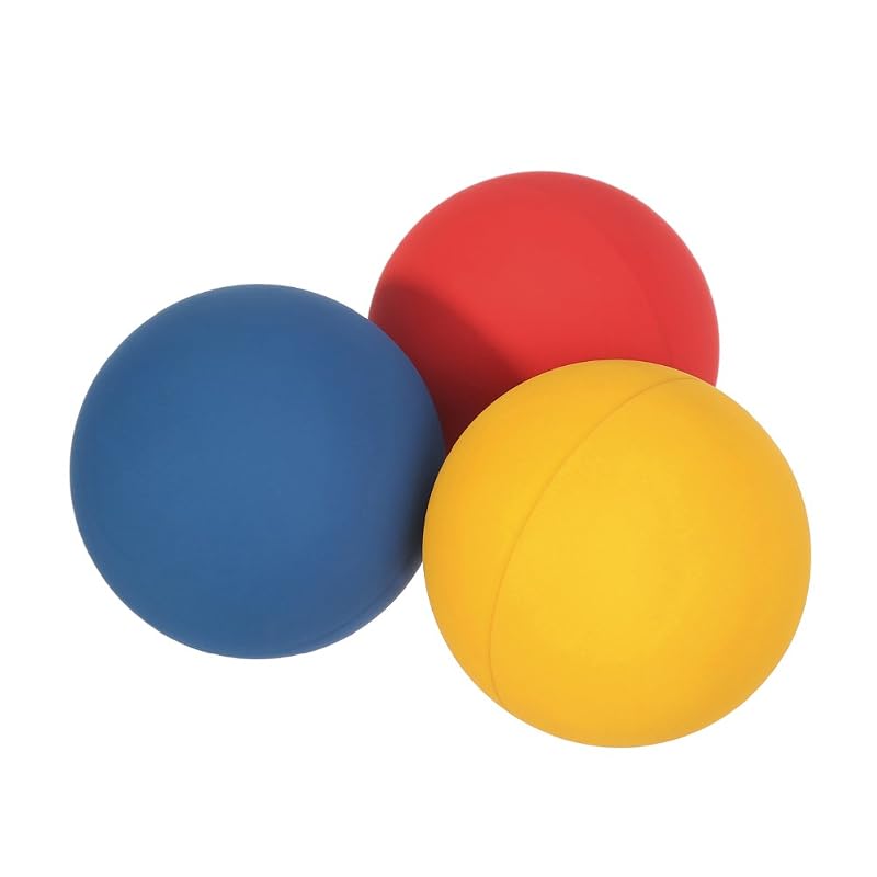 JBM 5.5 cm Racquetball Balls (Red, Blue, Yellow) in Net — 3-Pack, 65-70% Rebound