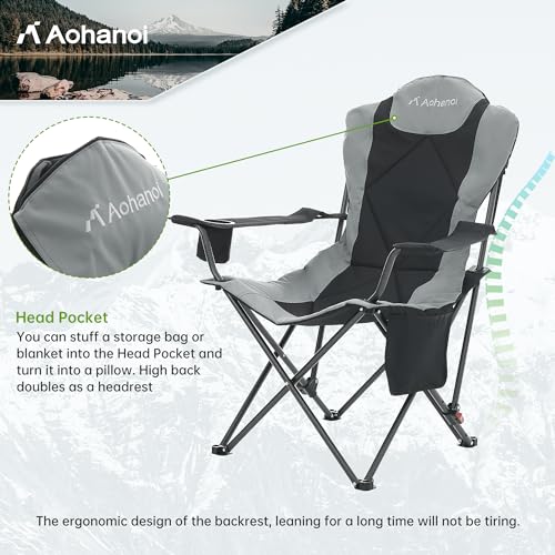 Aohanoi 2-Pack Portable Camping Chairs Heavy Duty Foldable with Adjustable Backrest