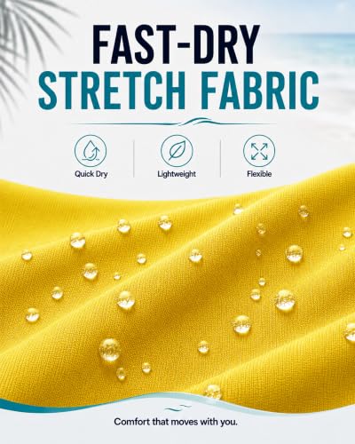 Men's 2-in-1 Quick Dry Swim Trunks with Compression Liner & Pockets - Yellow, Medium