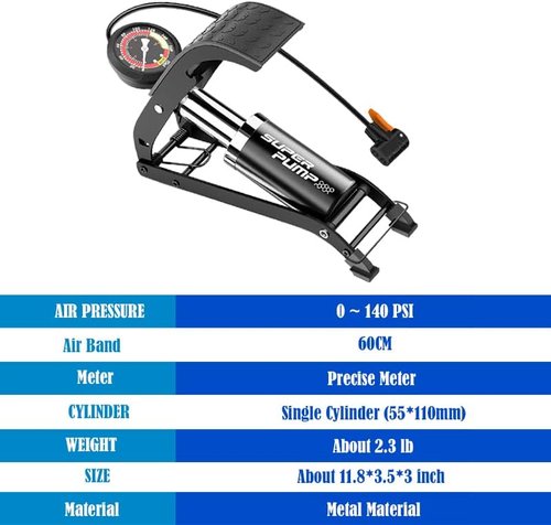 Mercury Portable Bike Floor Pump - Accurate Pressure Gauge & Smart Valves for Bicycles, Cars, & More