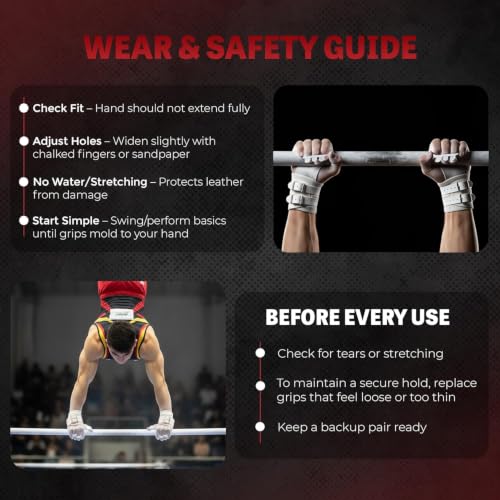 Reisport Protec High Bar Gymnastics Leather Grips - Medium, Hyper Double Buckle, USA
