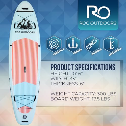 Roc Inflatable Stand Up Paddle Board 10'6" with Premium Accessories - Wide Stable Design for Youth & Adults