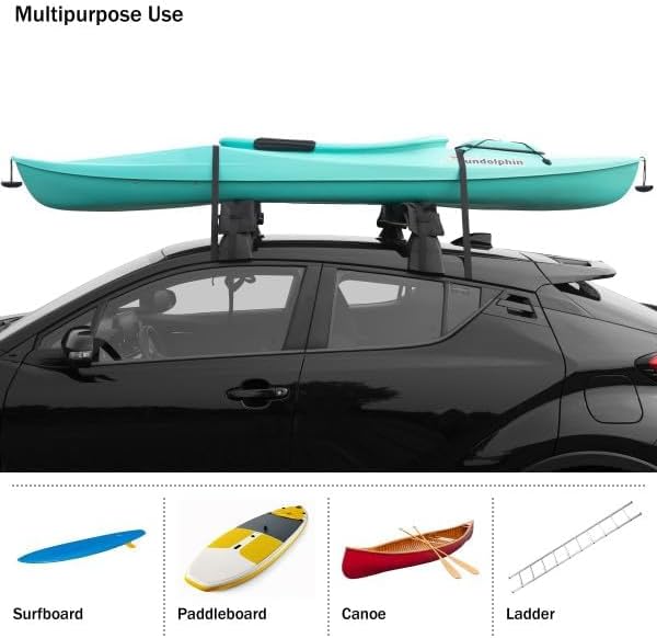 RAD Sportz Kayak Roof Rack - Universal Quick Loop Straps & Protective Pads - Fits Canoe, SUP, Surfboard