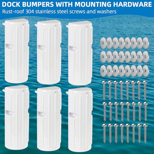 White 6 Pack Dock Bumper Fender for Boat Docking Protection, Marine Grade Vinyl