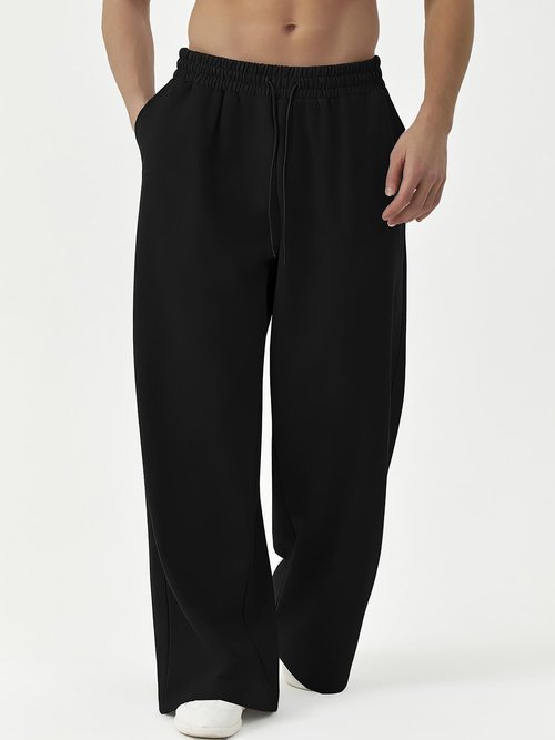 ATOFY Men's Baggy Sweatpants Wide Leg Elastic Waist Athletic Joggers Loose Lounge Pants with Pockets Black