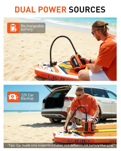 BAVIZZN Rechargeable Electric SUP Pump for Inflatable Paddle Boards - Black/Orange
