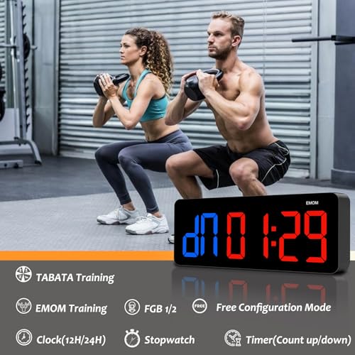 2-in-1 Digital Clock & Gym Timer for Tabata FGB EMOM Workout - Blue Red