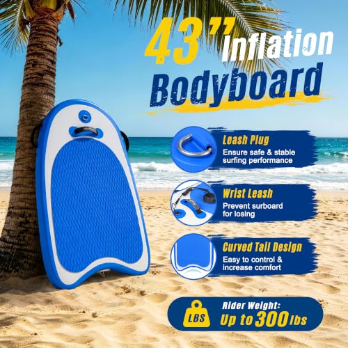 43-Inch Inflatable Bodyboard for Beach Surfing Lightweight & Foldable