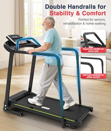 Walking Treadmill for Seniors with Long Handrails - Low-Speed Home Exercise Equipment