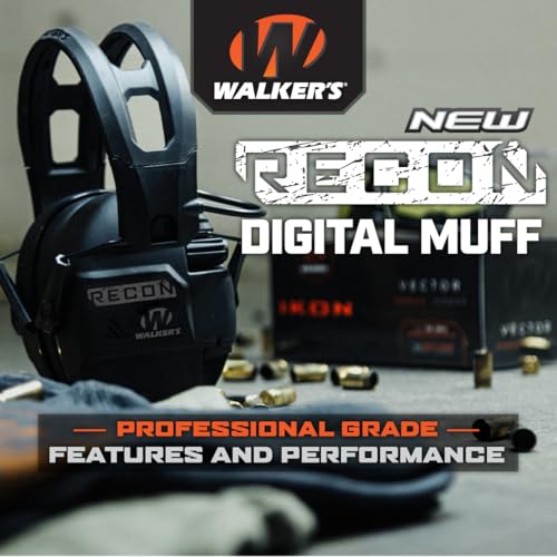 Walker's Recon Digital Electronic Ear Muffs - Black, IPX4 Waterproof, Shooting Hearing Protection, One Size