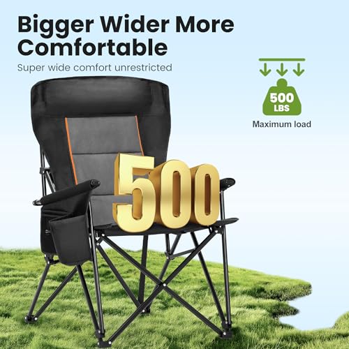 High Point Sports Oversized Folding Camping Chair Single Pack Black Supports 500 lbs