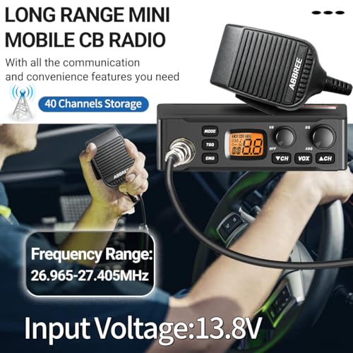 ABBREE CB Radio with Magnetic Mount Antenna - Long Range Emergency 40 Channel - Enhanced Configuration