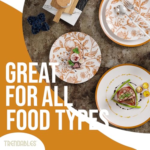 Trendables 40 Count Disposable Plastic Plates Set for 40 Guests - White & Brown Pomegranate Design, 8 & 10 Inch