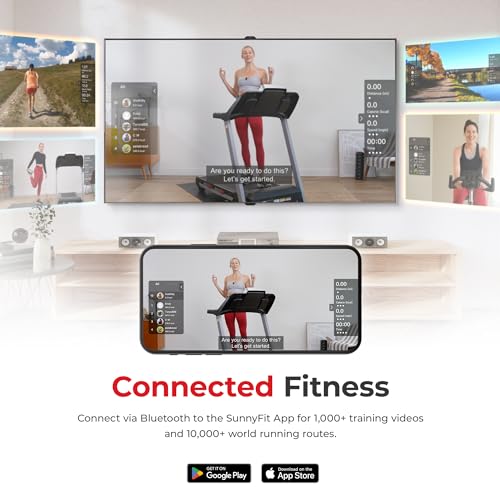 Sunny Health & Fitness Smart Wi-Fi Treadmill with 16.5" Belt and Auto Incline