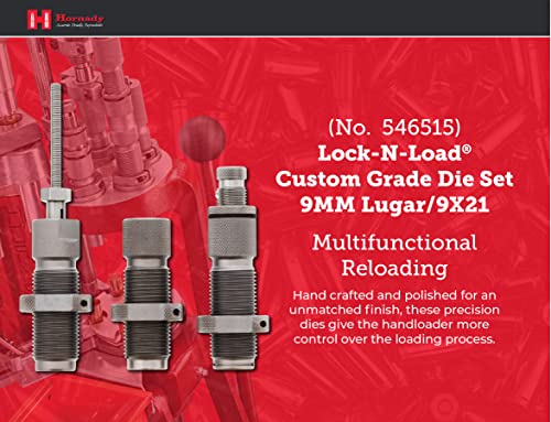 9mm Luger Hornady Custom Grade 3-Die Reloading Set with Storage Box