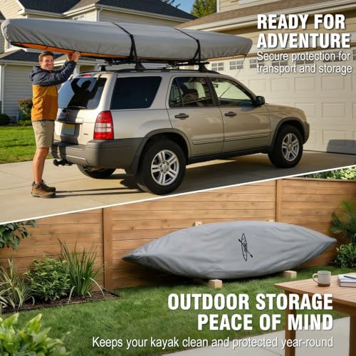 800D Heavy-Duty Waterproof Kayak Cover 11.6-13ft for Outdoor Storage