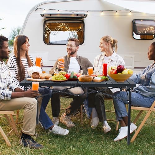 OUTSIDER Black Roll-Up Aluminum Camping Table for 4-6 People