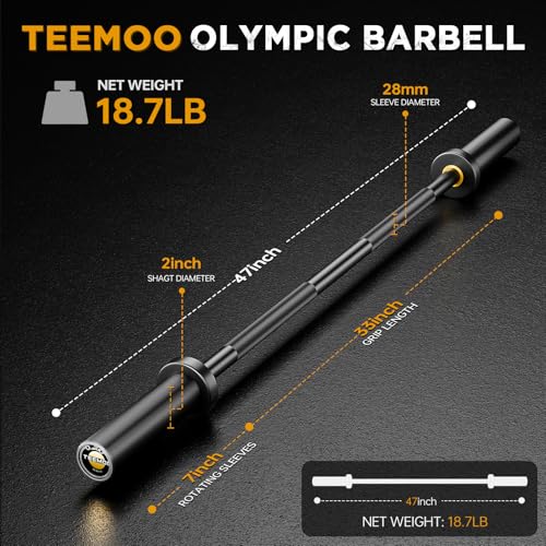 Home Gym 47-Inch Barbell Bar with Spring Collars, 700lb Capacity, E-Coat Finish - Bearings Variation