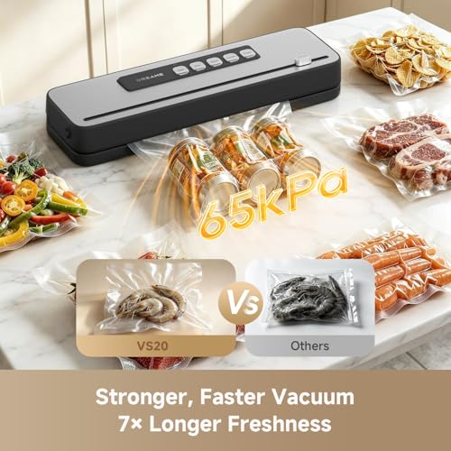 Food Vacuum Sealer Machine with 5 Modes, 65kPa Suction & Built-in Cutter