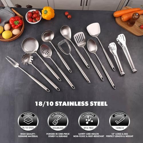 18/10 Stainless Steel Kitchen Utensil Set - 12-Piece All Metal Cooking Tools - Variation of THIS Listing