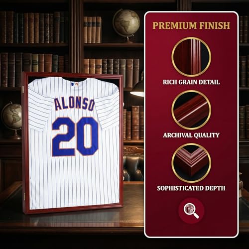 Pro Collector's Jersey Display Case Shadow Box with 98% UV Protection - Mahogany Finish Frame